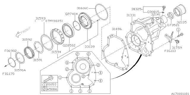 2007 Subaru Outback Automatic Transmission Transfer & Extension Diagram 3