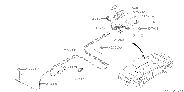 2009 Subaru Legacy Knob Fuel Wagon Diagram for 57346AG01BJC