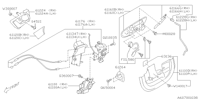 2005 Subaru Outback Front Door Handle Assembly Outer Left Diagram for 61021AG01AWH