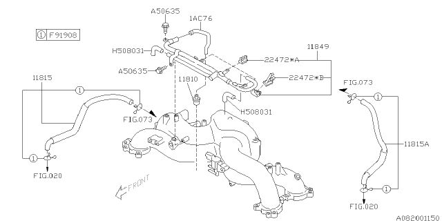 2005 Subaru Outback Pcv Hose Assembly Diagram for 11815AB580
