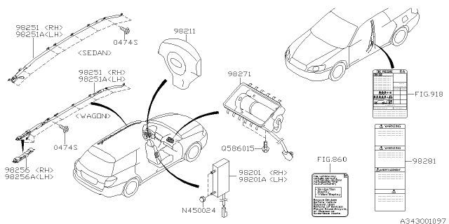 2005 Subaru Legacy Air Bag Module Assembly C WLH Diagram for 98251AG07A