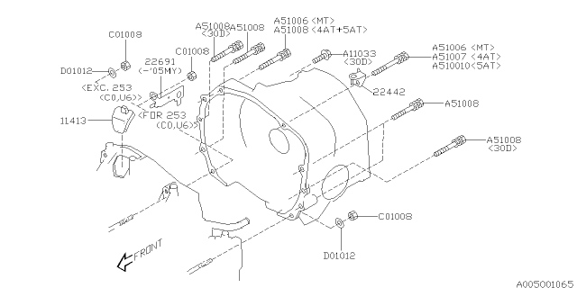 2008 Subaru Outback Timing Hole Plug & Transmission Bolt Diagram