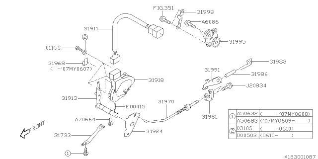2007 Subaru Outback Lever Complete Range Selector Diagram for 31913AA110