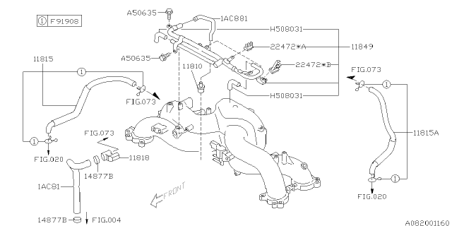 2007 Subaru Outback Pcv Valve Pipe Assembly Diagram for 11849AA111