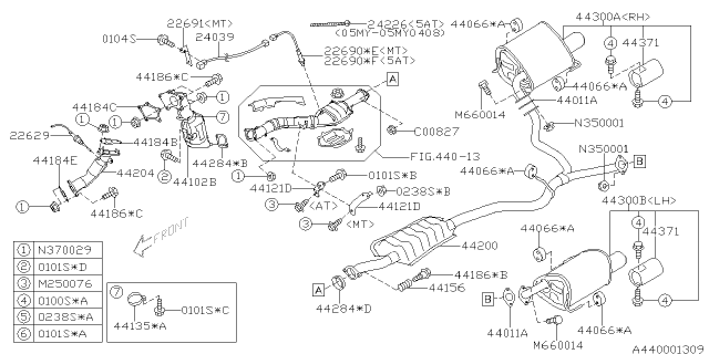 2005 Subaru Outback Bracket Exhaust Pipe Hanger Diagram for 44021AE170