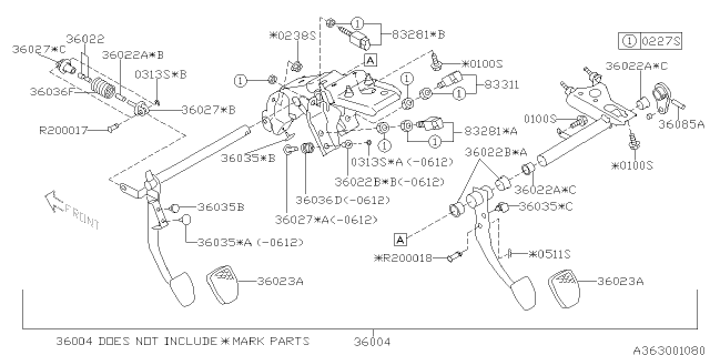 2008 Subaru Legacy STOPPER Pedal A Diagram for 36041AG020
