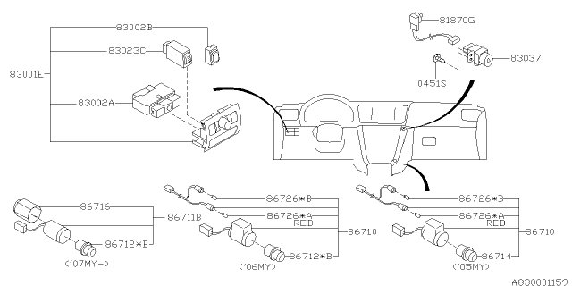 2006 Subaru Legacy Cigarette Lighter Assembly Diagram for 86710AG010