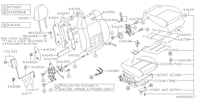 2008 Subaru Outback Power Unit RECLINING RH Diagram for 64102AG07A