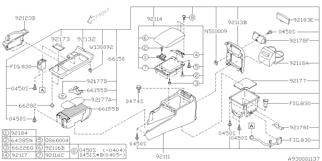 2005 Subaru Outback Console Box Assembly SIA Diagram for 92111AG03AWA