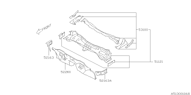2009 Subaru Legacy Toe Board & Front Panel & Steering Beam Diagram