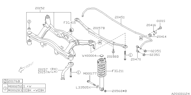 2005 Subaru Outback Rear Suspension Frame Sub Assembly Diagram for 20152AG00A