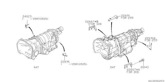 2005 Subaru Legacy Bracket Oxygen Sensor Diagram for 22691AA510