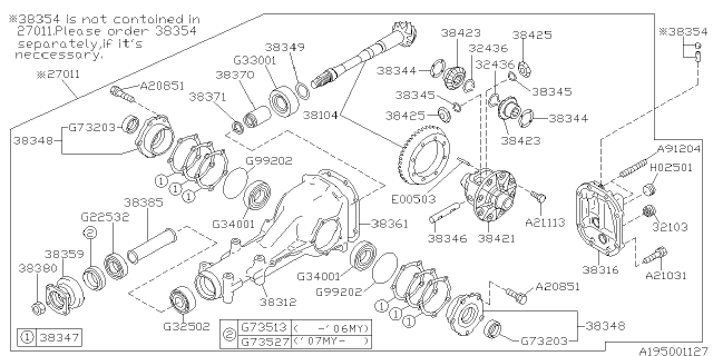 2009 Subaru Legacy Differential Assembly Rear Diagram for 27011AB051