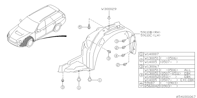 2006 Subaru Legacy Mud Guard Front RH Diagram for 59120AG04B
