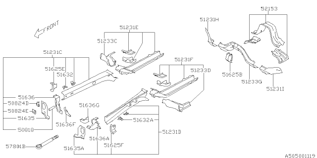 2006 Subaru Legacy Frame Side Ff Complete RH Diagram for 51629AG02B9P