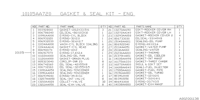 2006 Subaru Outback Engine Gasket & Seal Kit Diagram 2