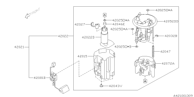 2007 Subaru Legacy Fuel Pump Assembly Diagram for 42021AG11A