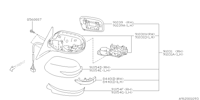 2008 Subaru Legacy Cover Cap Out Mirror RH Diagram for 91054AG00AVW