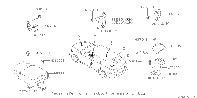2009 Subaru Legacy Air Bag SATL Sensor SDB Diagram for 98235AG09A