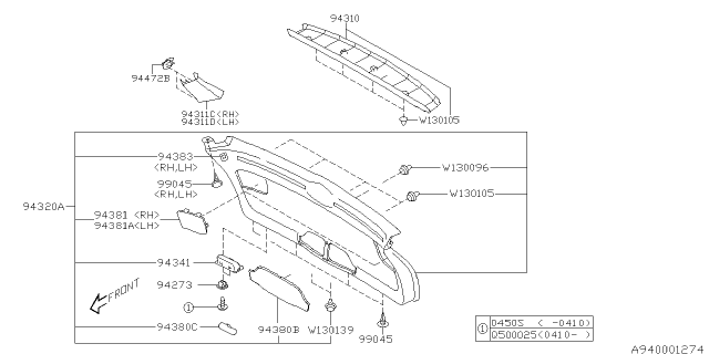 2009 Subaru Outback Trim Panel Assembly Rear GLWR Diagram for 94320AG04AJC