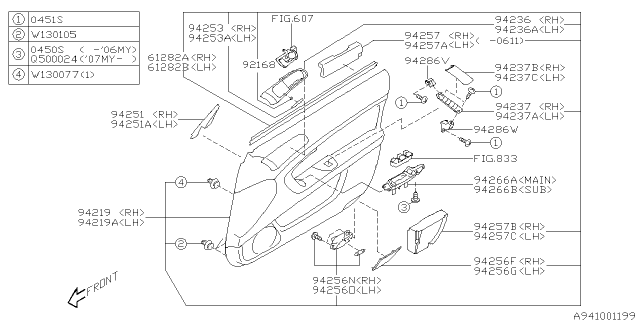 2009 Subaru Legacy Cover Remote Door Front LH Diagram for 94236AG03B