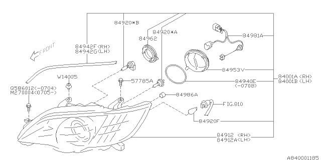 2008 Subaru Legacy Driver Side Headlamp Assembly Diagram for 84001AG51A