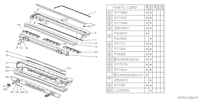 1986 Subaru GL Series Bumper MOULDING Diagram for 57747GA340