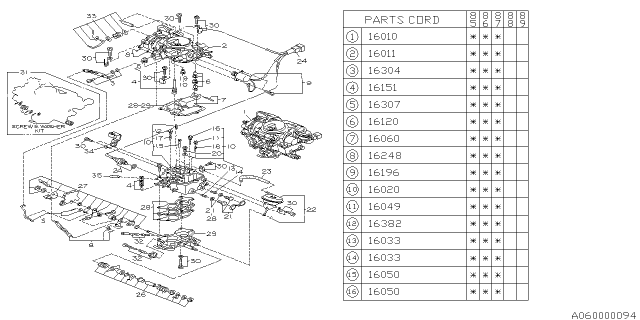 1986 Subaru GL Series CARBURETOR Assembly Diagram for 16010AA090