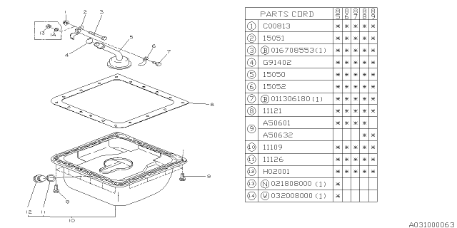 1986 Subaru GL Series Oil Pan Diagram