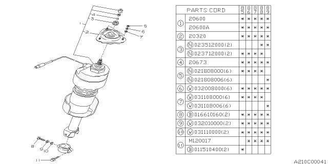 1985 Subaru GL Series Air Suspension Assembly Front RH Diagram for 21081GA001