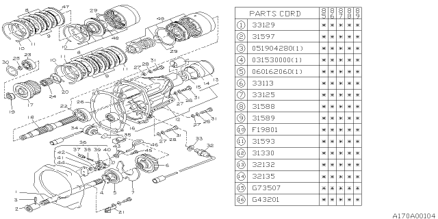 1987 Subaru GL Series Coupling Transfer Gear Diagram for 31597AA000