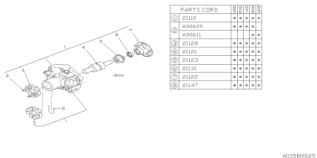 1986 Subaru GL Series Water Pump Hub Diagram for 21128AA000