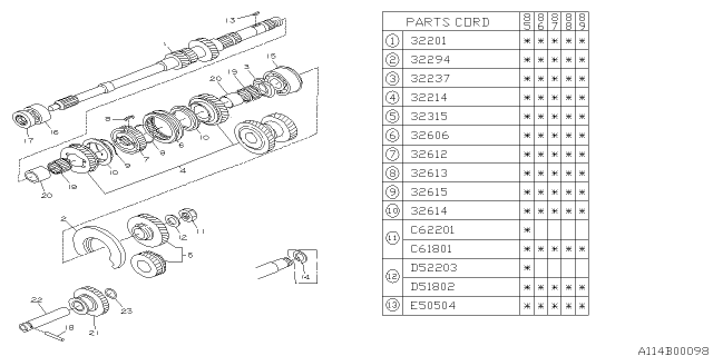 1987 Subaru GL Series Shaft Main Trans Diagram for 32201AA230