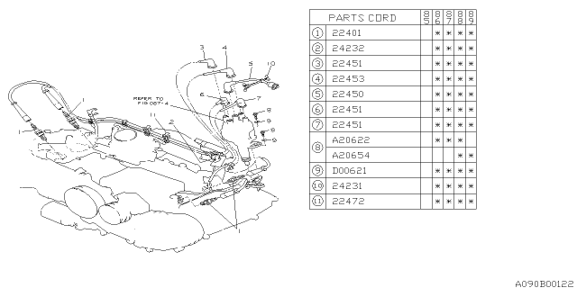 1986 Subaru GL Series Distributor Cord Diagram for 22450AA040