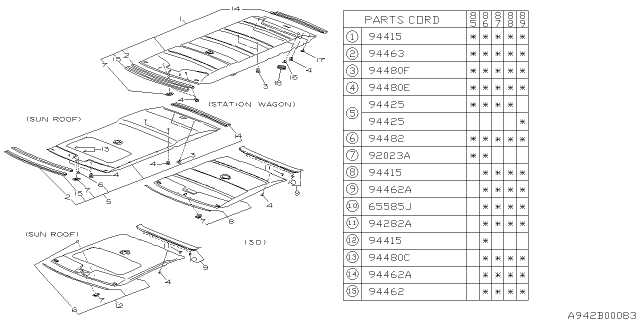 1989 Subaru GL Series Roof Trim Diagram 1