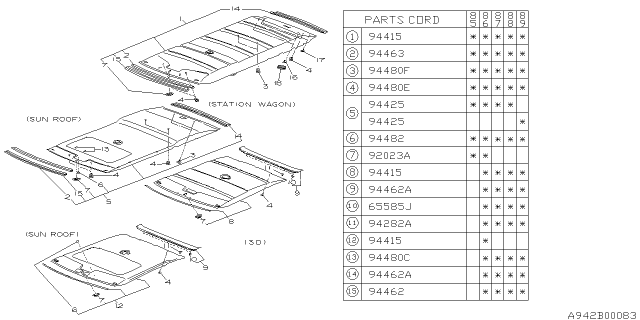 1987 Subaru GL Series Trim Panel Roof Diagram for 94027GA640EB