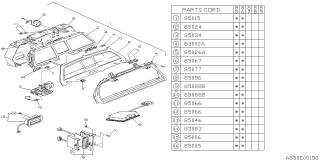 1986 Subaru GL Series Switch Assembly Diagram for 85077GA070