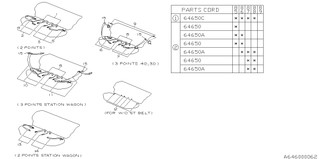 1989 Subaru GL Series Rear Seat Belt Diagram 1