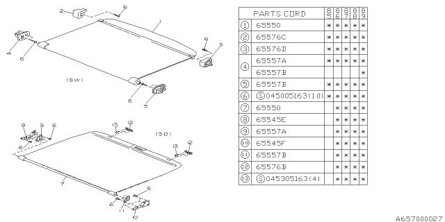 1990 Subaru GL Series Tonneau Cover Diagram