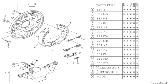 1990 Subaru GL Series Brake Shoe Diagram for 25178GA300