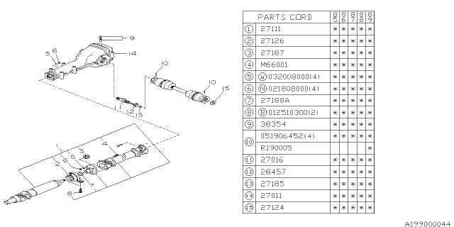 1989 Subaru GL Series Drive Shaft Assembly Diagram for 22031GA072