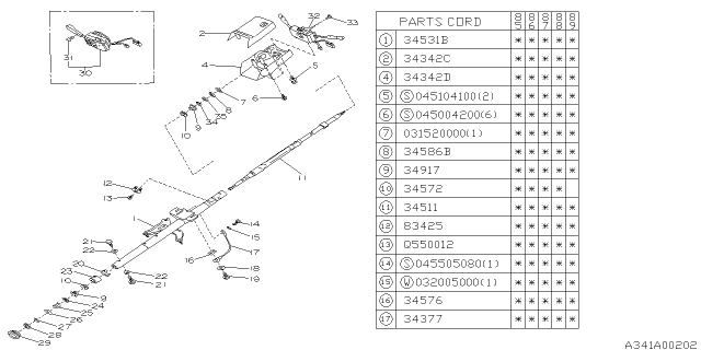 1986 Subaru GL Series Steering Column Tilt Diagram for 31410GA970