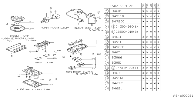 1988 Subaru GL Series Lens Diagram for 84911GA050