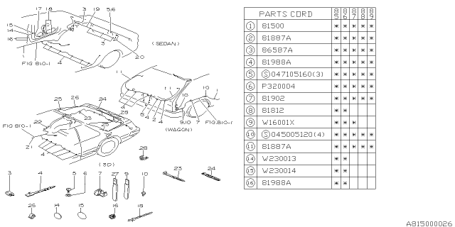 1989 Subaru GL Series Cord - Rear Diagram 1