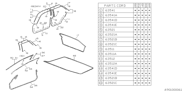 1986 Subaru GL Series Weather Strip Diagram 1