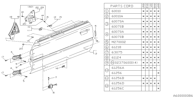 1986 Subaru GL Series Panel Assembly Front Door LH Diagram for 61110GA370