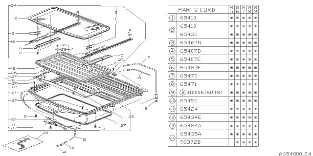 1985 Subaru GL Series Sunroof Assembly Diagram for 65410GA360