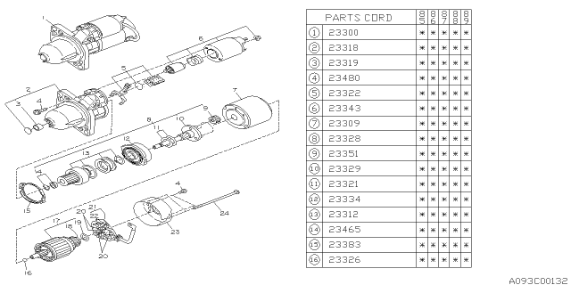 1990 Subaru GL Series Magnetic Switch Assembly Diagram for 23343AA000