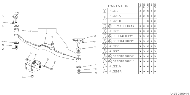 1987 Subaru GL Series Bolt Differential Mounting Front Diagram for 741332010