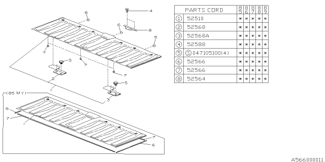 1987 Subaru GL Series Hinge Assembly Diagram for 52569GA000